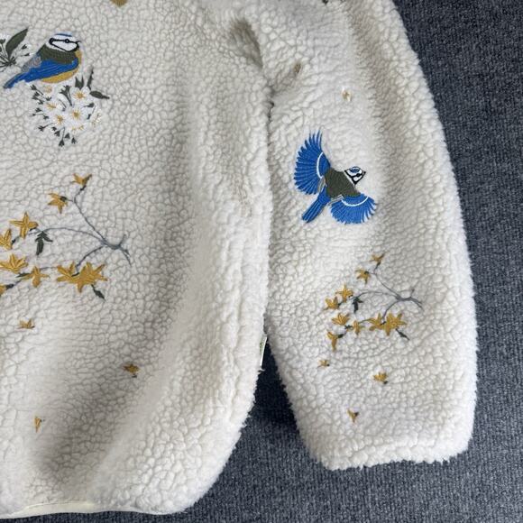 Yitai Sherpa Fleece Botanical Birds Embroidery Full Zip Designer Jacket 27”X24” - Picture 4 of 16